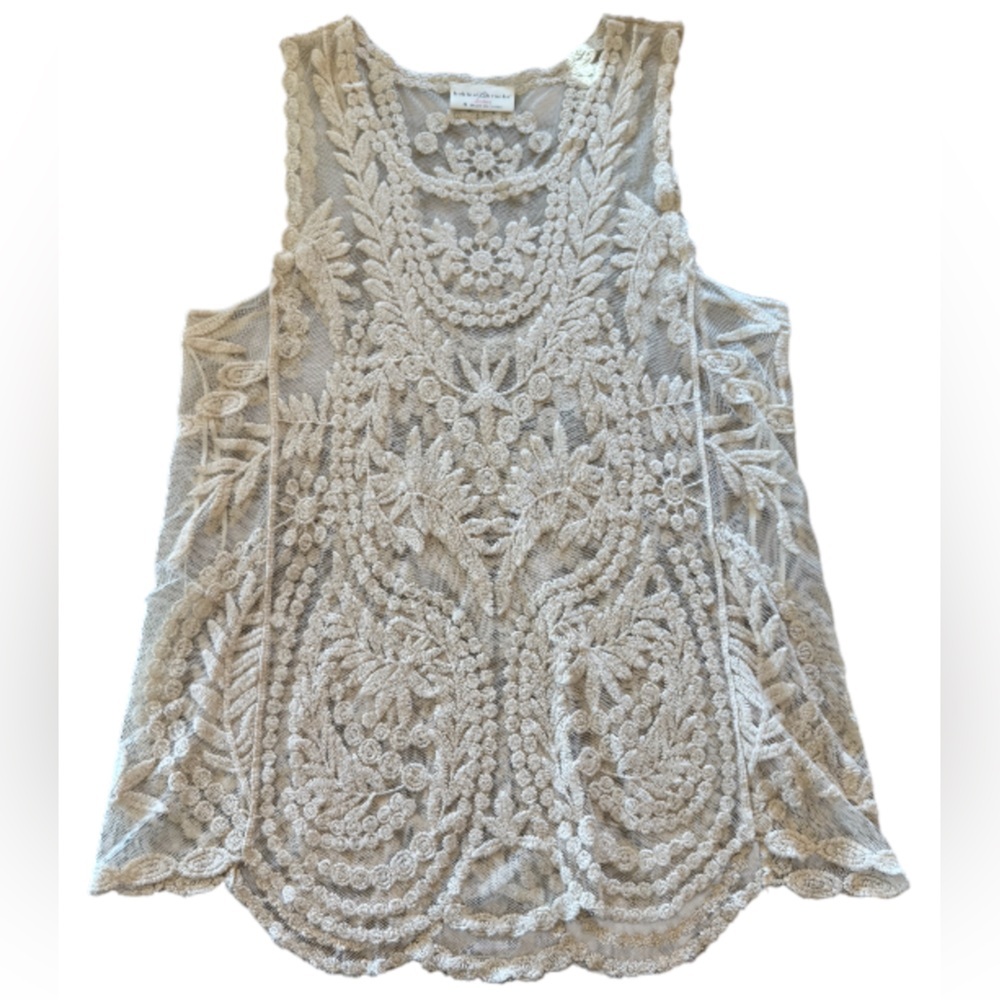 Bobbie Brooks Cream Lace Detail Tank Top S